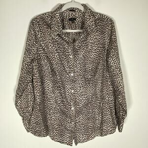 Talbots‎ Women's Size 16W Long Sleeve Button Front Shirt Blouse Cat Animal Print